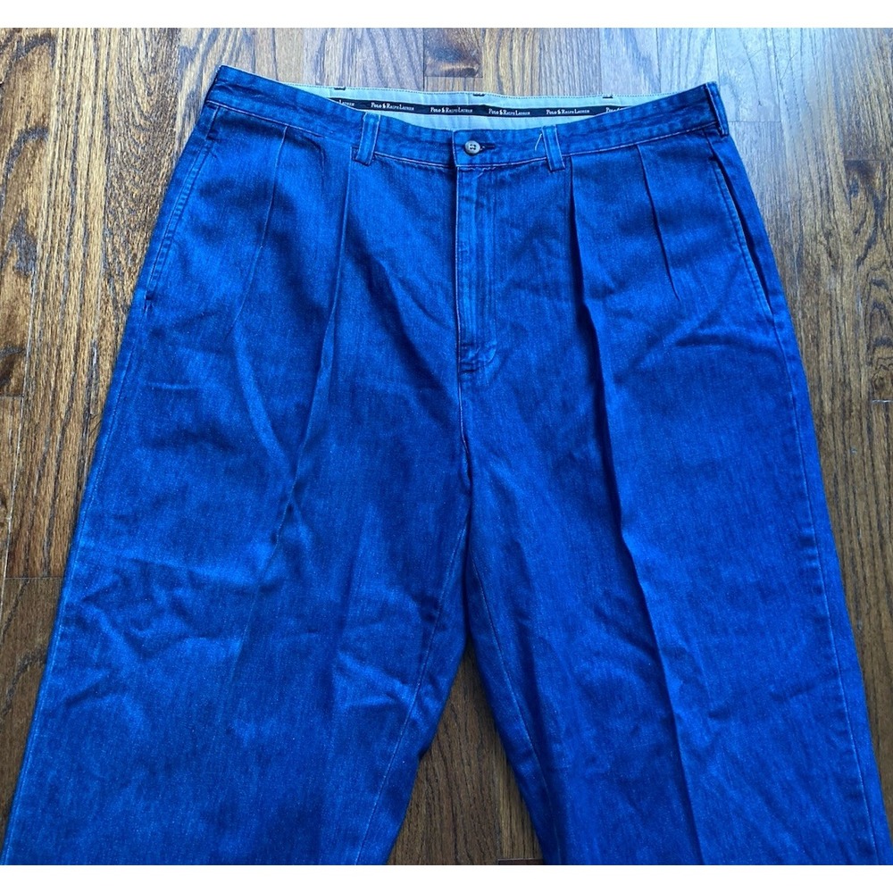 VTG Polo Ralph Lauren Pleated Denim Pants Mens Size 38x32 Trousers Andrew Preppy